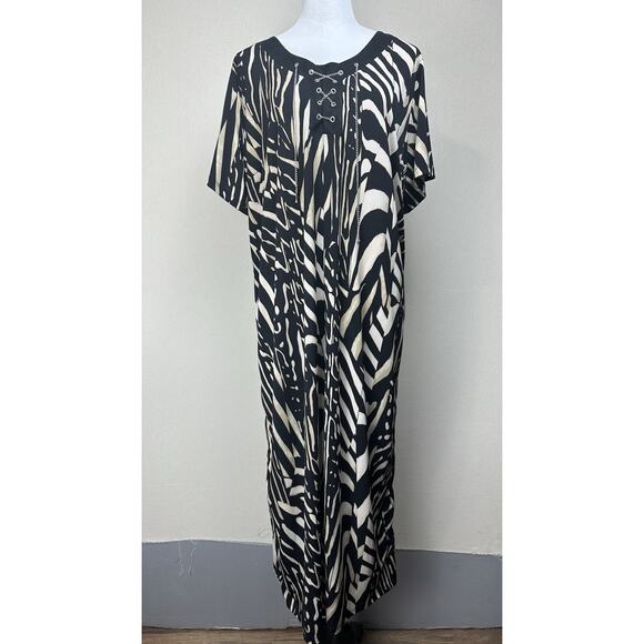 Catherines 3XWP 26/28WP Petite Maxi Formal Zebra Print Dress Chain Lace Up SS - Picture 1 of 14